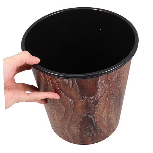 Retro Wood Grain Wastebasket Round Lidless Trash Can for Home Office Bedroom Bathroom Elegant Grain Pattern Garbage Bin for Dining Room Kitchen Decor