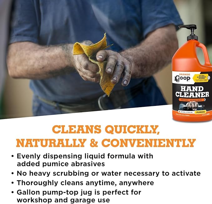 GOOP Orange Liquid with Pumice Multi-Purpose Waterless Hand Cleaner - 1 Gallon Pump Bottle - 4 Pack