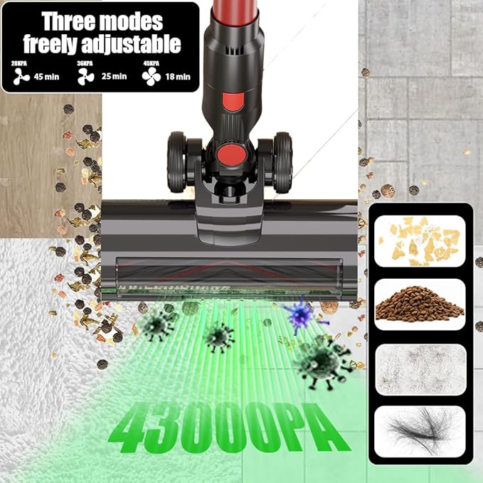 43KPa Cordless Vacuum | 300W 6-in-1 Lightweight with Crevice Tool | 3 Speeds &amp 45min LED Display | Green Light Dust Detection for Dark Areas | Handheld Car Vacuum Accessory VEAVON
