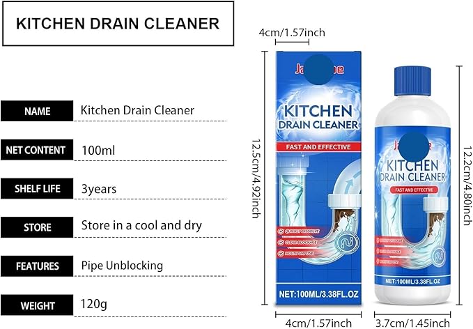 Kitchen Drain Unclogger - Dissolves Hair Grease &amp Grime Eliminates Odors Restores Drain Flow Instantly(1PCS)