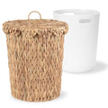 4 Gallon Wicker Trash Can with Scalloped Edge Lid Wicker Waste Basket with Removable Plastic Liner for Bathroom Bedroom Office Home