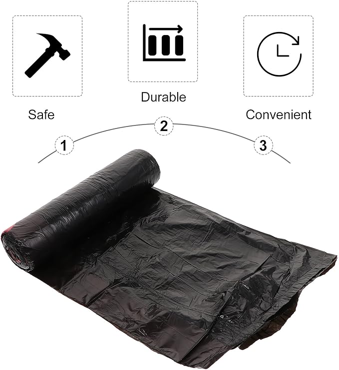 Disposable Drawstring Trash Bags 150pcs (10 Packs X 15pcs) Black Plastic Garbage Bags for Household Waste Kitchen and Office Use