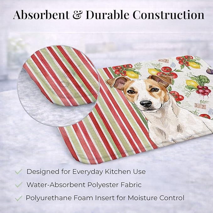 Caroline's Treasures White and Tan Jack Russell Terrier Vegetables Dish Drying Mat Absorbent Dish Drying Mat Pad for Kitchen Counter Dish Drainer Mat for Countertop 14 x 21 Multicolor