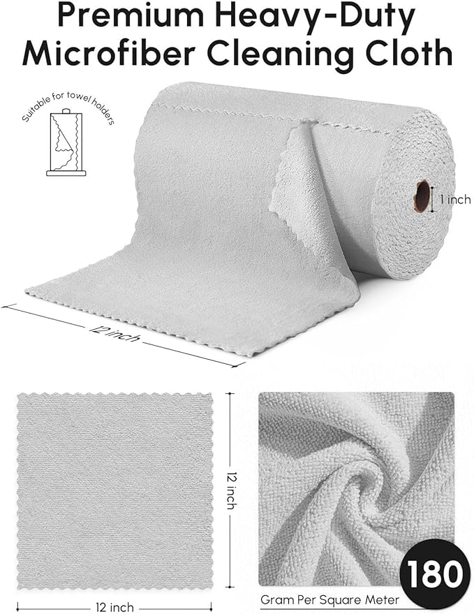 Microfiber Cleaning Cloths Roll 75 Pack Tear Away Microfiber Towels Roll 12 x 12 Lint Free Rags Reusable Cleaning Cloths Washable Scratch FreeUltra Absorbent Dish Rags(Grey)
