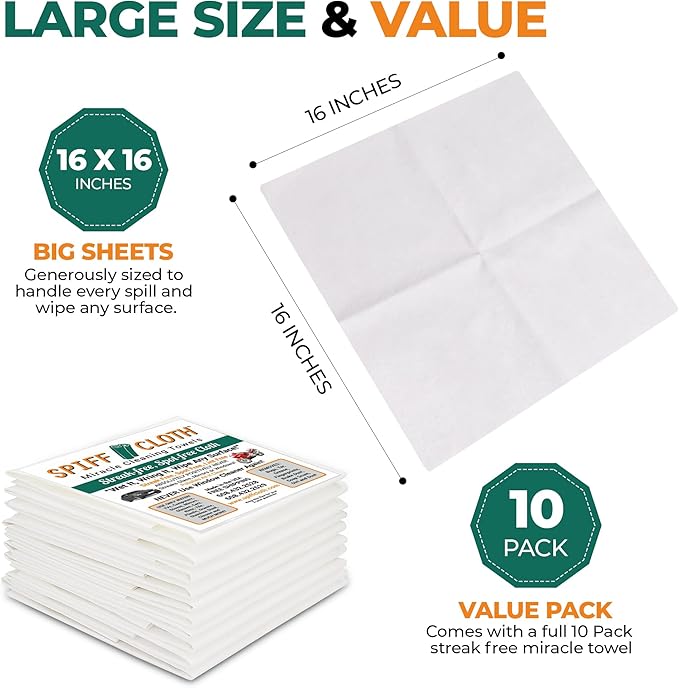 Miracle Cleaning Towels (10-Pack) Streakfree Cloths for Multi-Purpose Cleaning Chemical Free 16 x 16 Reusable and Washable