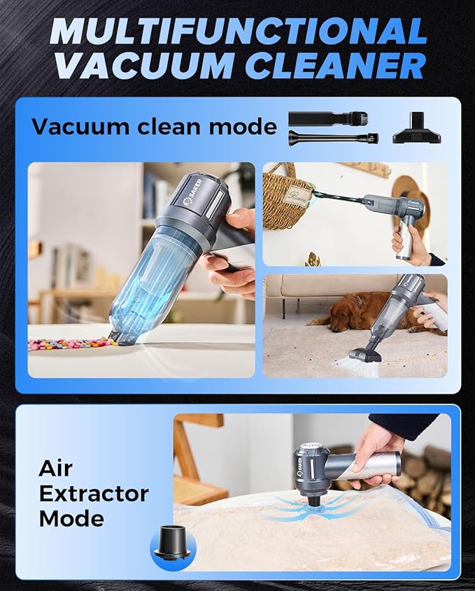 Saker Car Vacuum Portable Cordless Foldable Mini Handheld Vacuum Cordless and Air Duster 17000PA High Power Vacuum Cleaners for HomeCarsOffice Cleaning HL133 Silver