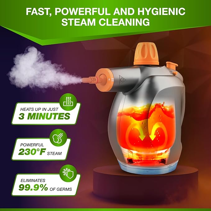 Handheld Steam Cleaner with Detergent Container – 1250W High-Pressure Multipurpose Steamer – Continuous Steam Lock Large Tank Safety Lock – for Home Kitchen Bathroom Car Cleaning