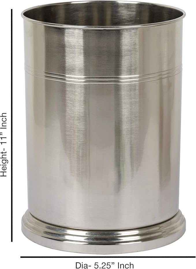 nu steel DR8H Dual Ridge Collection Wastebasket Small Round Vintage Trash Can for Bathroom Bedroom Dorm College Office 8.2 x 11 x 8.2 Brushed Pewter Finish Under 5 Gallons
