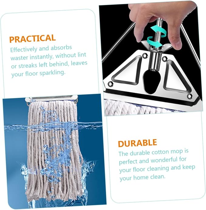 Cotton Floor Cleaning Mop with Long Handle Absorbent Wet Dry Mop for Home Durable Wear Resistant for Hardwood Tile Floors Comfortable Grip