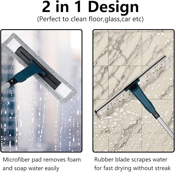 60 Professional Squeegee with Long Handle - Window Shower &amp Floor Cleaner for Glass Tile Concrete Mirror Windshield Bathroom Car Home &amp Garage