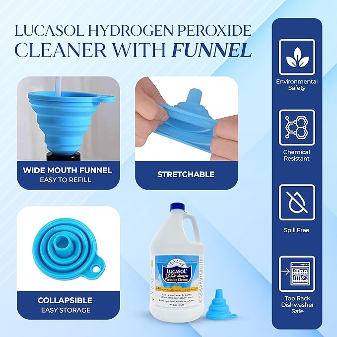 Lucasol Food Grade Hydrogen Peroxide 12% Percent &amp Funnel Combo - 1 Gallon (128 Fl Oz)