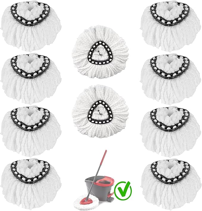10-Pack Spin Mop Replacement Heads 100% Microfiber Spin Mop Refills Heads360°Micro Replacement Mop Head for Easy House Cleaning Floor MoppingWhite