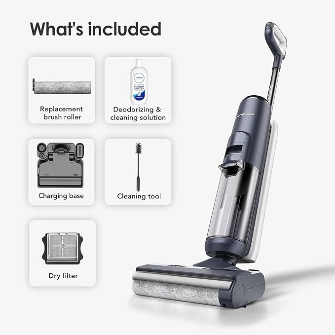 Tineco Floor ONE S5 Smart Cordless Wet Dry Vacuum Cleaner and Mop for Hard Floors Digital Display Long Run Time Great for Sticky Messes and Pet Hair Space-Saving Design Blue