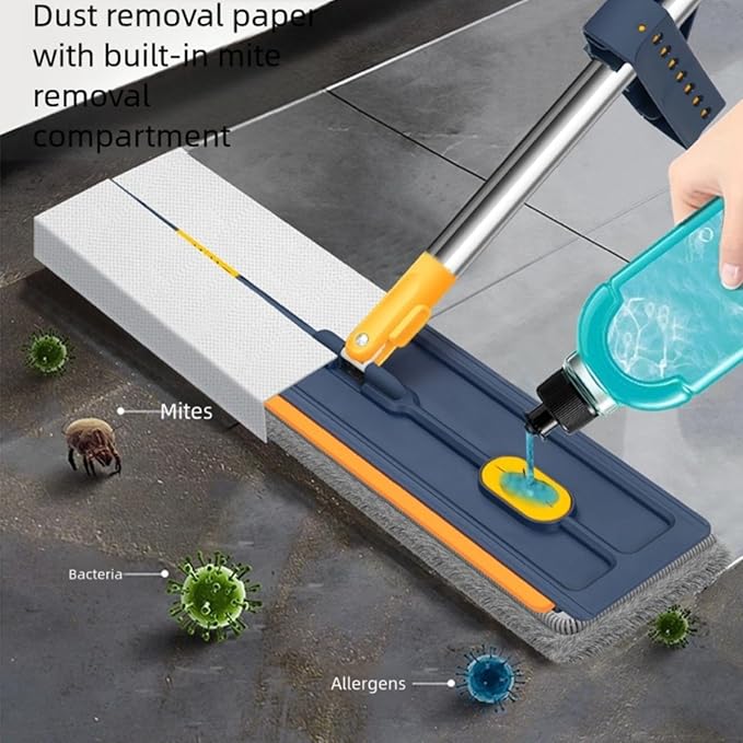360° Rotatable Mop with Adjustable Stainless Steel Handle for Tile Hardwood – Large Flat Design for Effortless Cleaning Easy Pad Attachment(boxes of white)