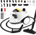 Steam CleanerMultipurpose Neat Canister Steamer with 27 Accessories 5 Mins Heating with 1.5L TankRolling Cleaning Machine for Carpet FloorsWindowsMirrorsGlass and Cars (White3)
