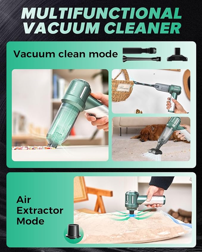 Saker Foldable Handheld Car Vacuum Cleaner Portable Cordless 17000PA High Power Mini Vacuum Cleaner and Air Duster with Brushless Motor for HomeCarsOffice Cleaning HL133 Olive Green