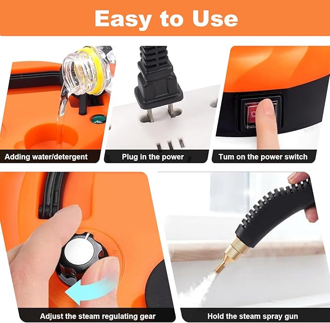 Steam Cleaner Pressurized Handheld Steam Cleaner for Home 10s Heat Up Multipurpose Steamer for Cleaning Floor/Home/Car/Bathroom/Shower/Upholstery/Grout/Window/Grease 6 Steam Adjustable