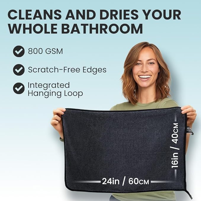 Shiny Wipes XL Drying Towel The Original Ultra Absorbent Twisted-Loop Design Streak-Free Drying Towel Shiny Wipes Shower Cleaning Cloths (4 Towel)