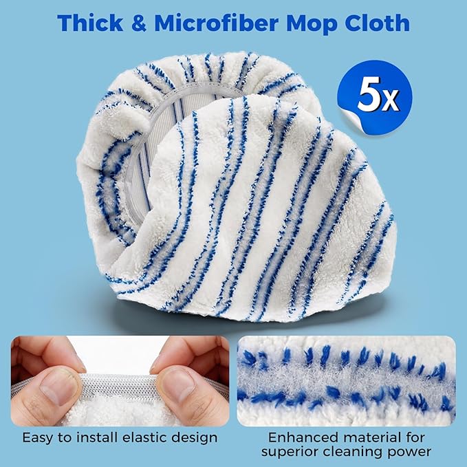 Masthome Extra Large Microfiber Mop for Floor Cleaning 16“ Flat Mop with 5 Pad for Wet &amp Dry Use Dust Mop for Hardwood Laminate Tile Ceramic 1 Cleaning Scraper Included-Blue