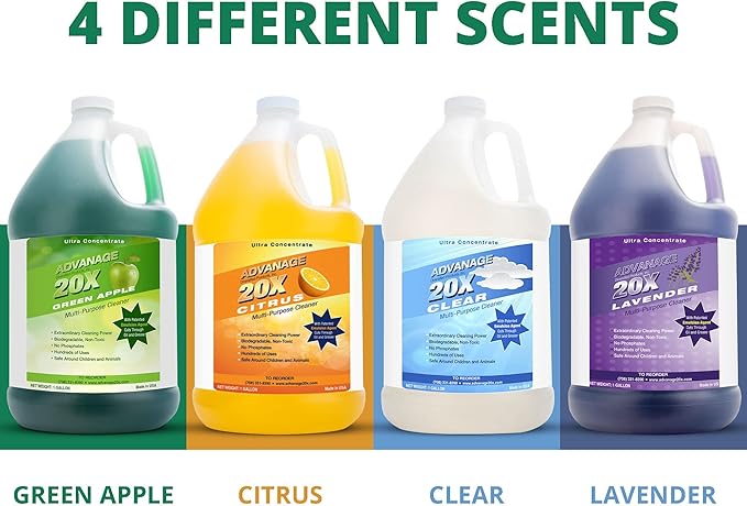 All Purpose Cleaner Concentrate - Advanage 20X The Wonder Cleaner Green Apple for All Surfaces Around Bathroom Kitchen Oil and Grease Multi Purpose Cleaner for Household Cleaning Solution 128 FlOz