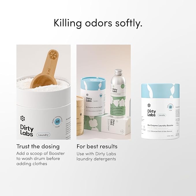 Dirty Labs | Scent Free | Bio Enzyme Laundry Booster | 48 Loads (1 lb) | Hyper Concentrated | High Efficiency &amp Standard Machine Washer | Nontoxic Biodegradable | Stain &amp Odor Removal Enzyme