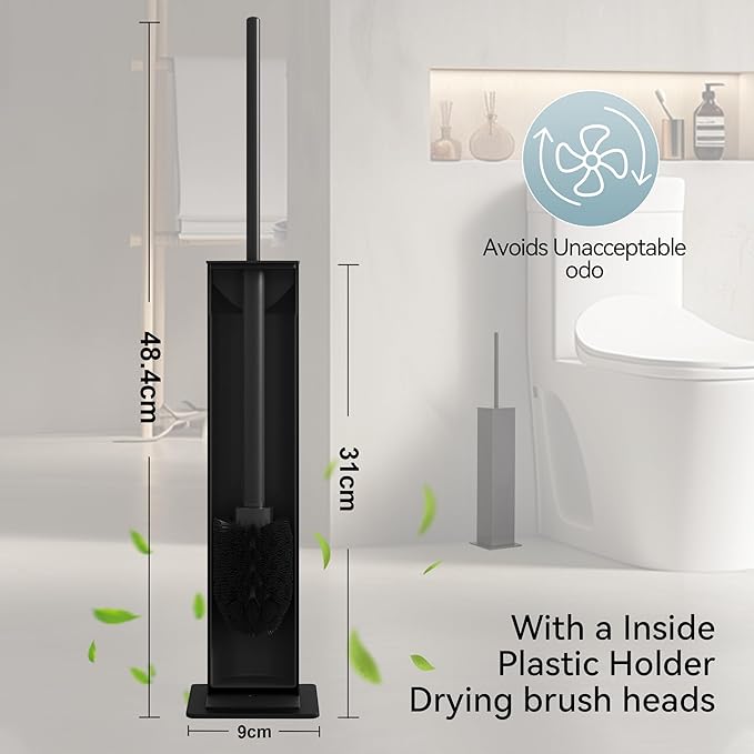 Black Toilet Brush and HolderToilet Bowl Brush with Extra Long Handle