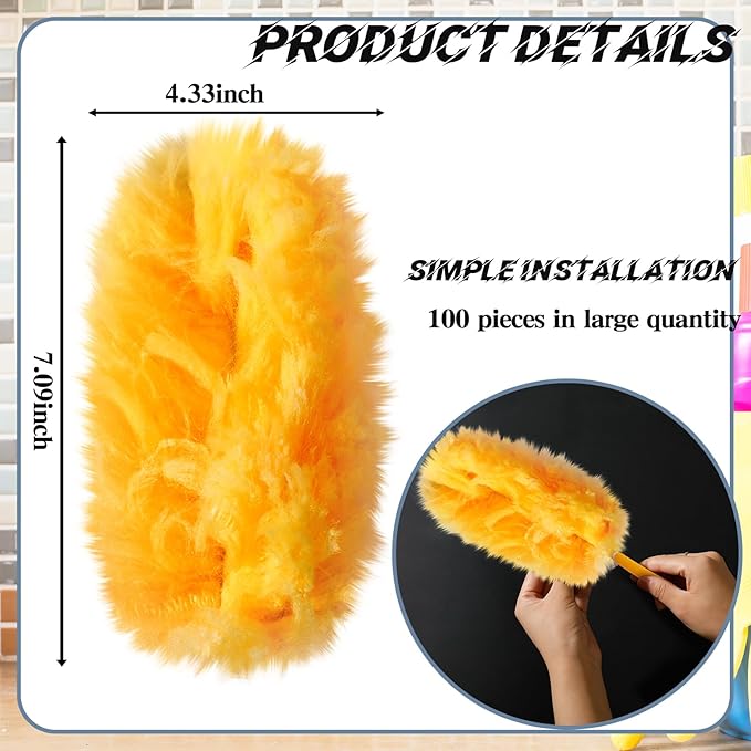 Vesici 100 Pcs Duster Refills Compatible with Swiffer Dusters Bulk Disposable Replacement Thickened with 1 Handle Heavy Duty for Cleaning Office (Orange)