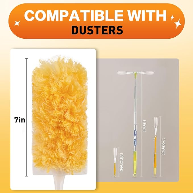 Heavy Duty Duster Refills Disposable Dusters Kit for Cleaning Dusting Furniture Blind Ceiling Fan Multi Surface 360 Feather Duster(60)+3FT Extended Handle +1 Handle