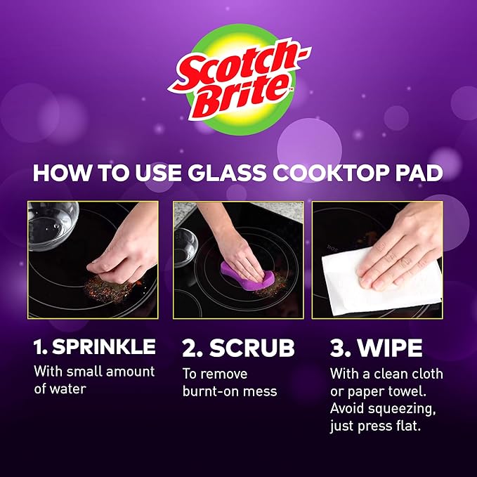 Scotch-Brite Glass Cooktop Pads Scratch-Free &amp Non-Abrasive Scrubbers for Glass or Ceramic Stovetops Cleans Burnt-On Messes with Just Water Reusable Dishwasher-Safe Design (12 Pads)