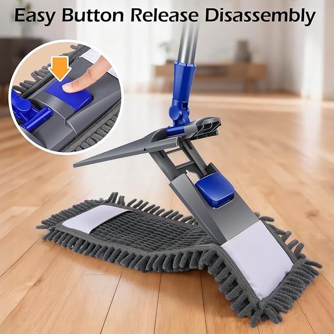 MASTERTOP Microfiber Mop for Floor Cleaning Flat Dust Mop for Home and Kitchen Adjustable Stainless Steel Handle with 4 Washable Pads&amp1 Cleaning Scrape for Hardwood Vinyl