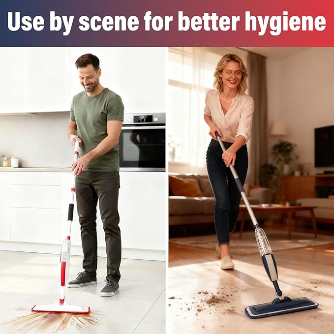 2 Pack Spray Mop for Floor Cleaning Red &amp Blue Combo Refillable 14 oz Bottle and 3 Washable Pads Wet Dry Mop for Hardwood Tile Laminate Home or Commercial Use