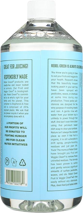Rebel Green Fruit &amp Veggie Cleaner Refill Kosher Certified 34 Ounces (Pack of 12)