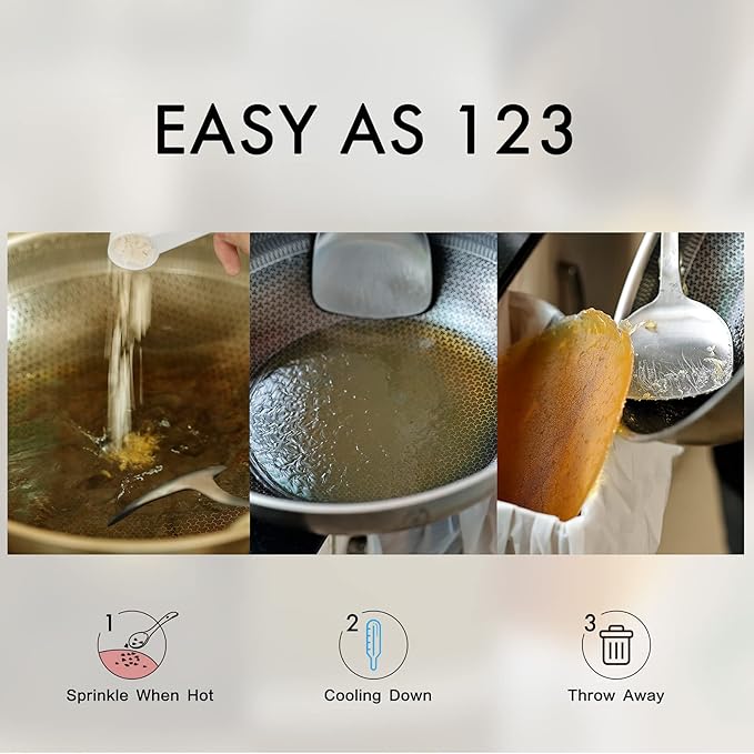 LaSyL Natural Cooking Oil Solidifier Powder Hard Up to 102 Cups of Fry Oil Away from Mess 100% Plant-Based Oil Hardener for Disposal Value Pack 12 Oz+24 Oz