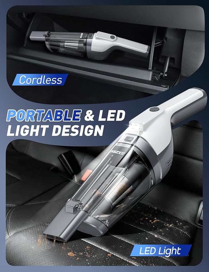 Handheld Vacuum Cordless 15000PA Powerful Suction Hand Held Vacuum Cleaner Car Vacuum Portable Cordless with Large-Capacity Dust Bin &amp LED Light High Power Dust Busters for Home Car Office P