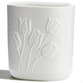 White Ceramic Tulips Small Bathroom Trash Can 2.6 Gal (10 Liter) - Heavy &amp Decorative Garbage Bin for Bathroom Kitchen Office Bedroom &amp Living Room Corner