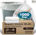 Small Trash Bags 2-4 Gallon Trash Bag 1000 Count Super Value Small Garbage Bags Bathroom Mini Trash Bags Unscented Clear Wastebasket Bin Liners Plastic Bags