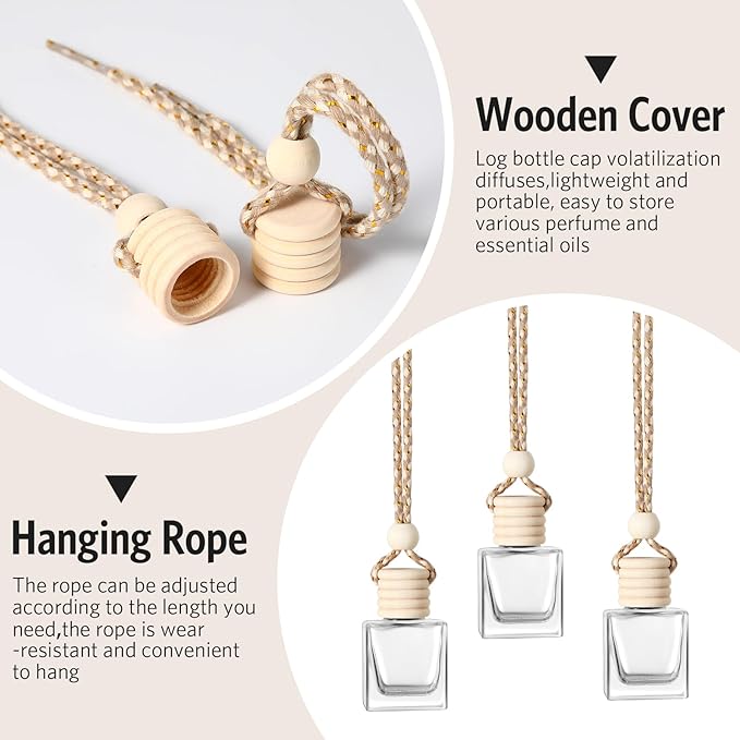 BBTO 100 Pcs Car Air Fresheners Diffuser with Wooden Cap Empty Aromatherapy Diffuser Clear Car Fragrance Holder Pendant Hanging Perfume Fresheners Bottles for Decor(CubeClear)