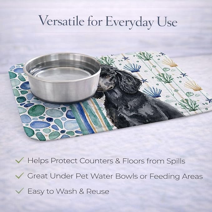 Caroline's Treasures Standard Black Poodle Coastal Sea Glass Dish Drying Mat Absorbent Dish Drying Mat Pad for Kitchen Counter Dish Drainer Mat for Countertop 14 x 21 Multicolor