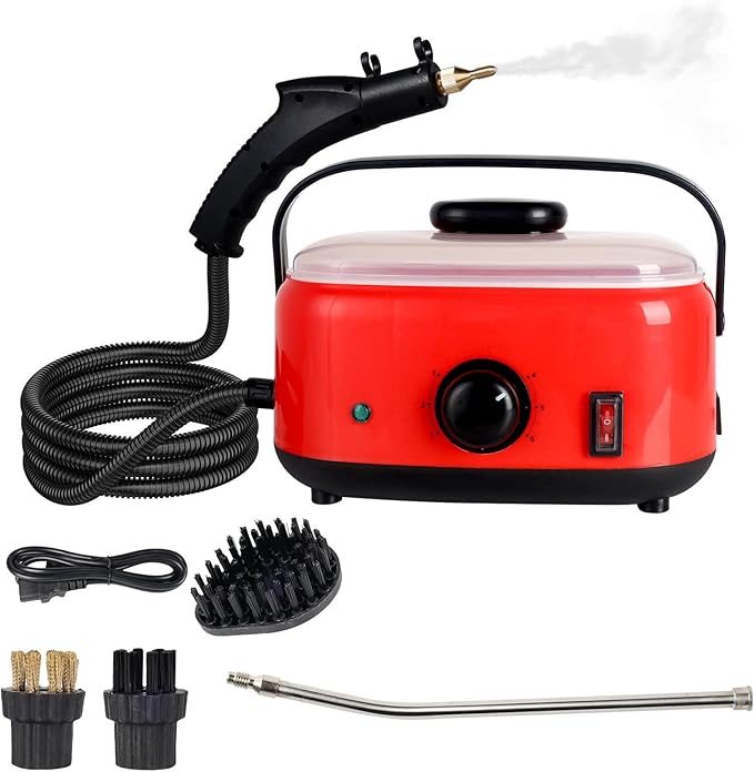 High Temperature and High Pressure Steam Cleaner Automatic Water Absorption Handheld Steam Machine for Interior Decoration Car Kitchen CarpetRed