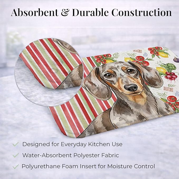 Caroline's Treasures Dapple Dachshund Vegetables Dish Drying Mat Absorbent Dish Drying Mat Pad for Kitchen Counter Dish Drainer Mat for Countertop 14 x 21 Multicolor