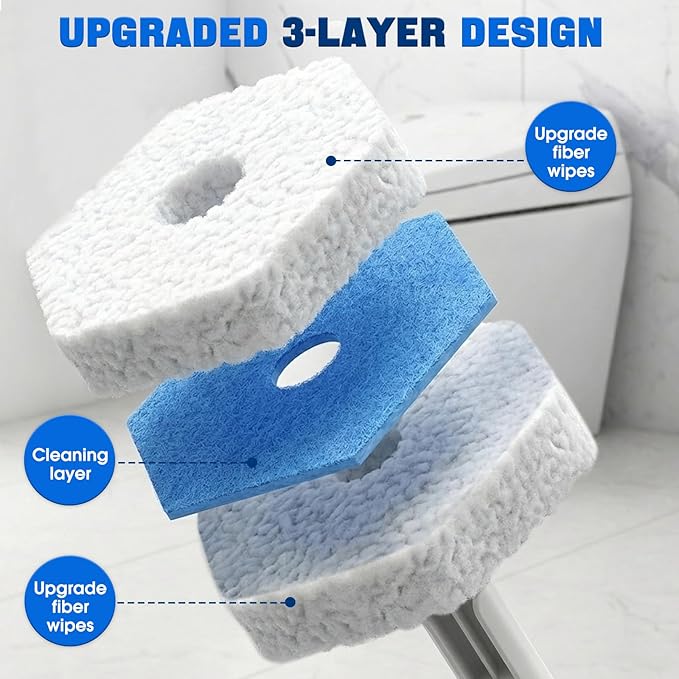 60 Count Toilet Wand RefillsDisposable Toilet Brush Refills Compatible with Clorox Toilet WandUpgrade Fiber Cleaner HeadsSecure Lock No SlipOdor Neutralizing(Not Included Brush Rod)