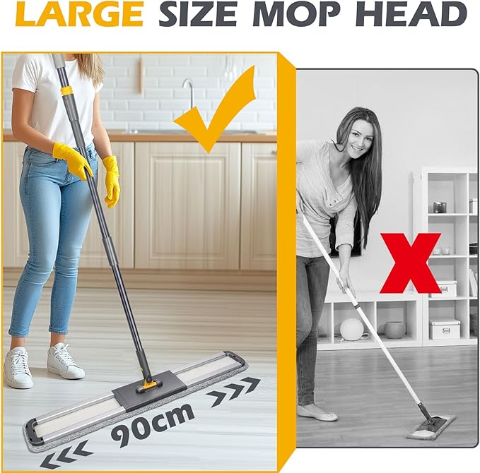 MASTERTOP Commercial Mop 36'' Large Dust MopHeavy Duty Industrial Push Mops with 3 Reusable Microfibre Pads &amp 62'' Adjustable Handle for HomeHotelMallWarehouse
