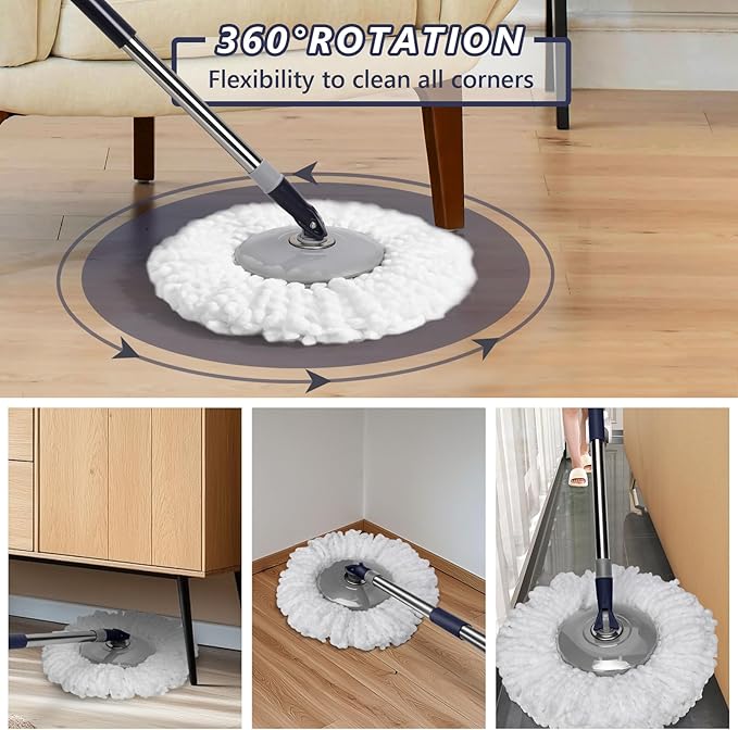 Masthome 36 Commercial Mop with 3 Microfiber Pads &amp Spin Mop and Bucket Set with 3 Mop Pads for Floor Cleaning - Home &amp Office Suitable