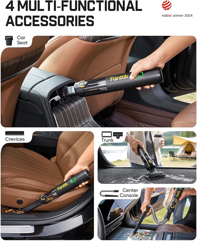 Fanttik V8 Mate Upgraded Cordless Car Vacuum Portable Mini Vacuum with 13000pa Suction Power 2 Suction Modes Type-C Charge Handheld Vacuum for Car Small Tasks Keyboards Office Desk (Black)