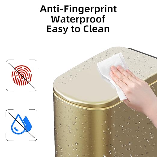 2.6 Gallon Slim Bathroom Trash Can with Soft Close Foot Pedal 10L Stainless Steel Garbage Can with Removable Liner Bucket for Narrow Spaces Bedroom Gold