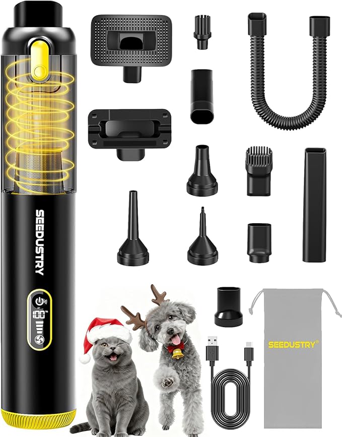 SEEDUSTRY Handheld Vacuum Cleaner Cordless Mini Small Car Vacuum Portable Pet Hair Vacuum 3 Suction Modes-Up to 18000pa 6 Blow &amp Suck &amp Deflate &amp Inflate Nozzles for Car Pet Office