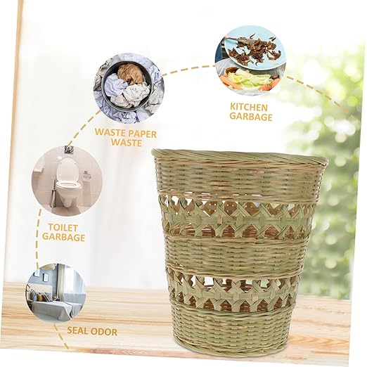 Retro Woven Trash Can Manual Weave Rubbish Container Decorative Wastebasket for Home Storage and Organizing