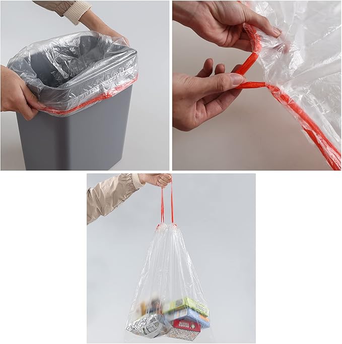 8 Gallon Plastic Garbage Bags Clear Kitchen Drawstring Trash Bags 110 Counts