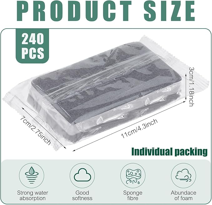 Tanlade 240 Pcs Individually Wrapped Sponge Dishwashing Sponge Bulk Non Scratch Scrub Sponges Kitchen Scouring Pad for Household Cleaning Rental Dishes Hotel Apartment Car (GrayWhite)