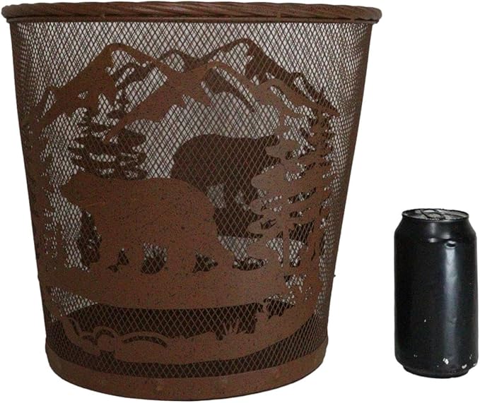 Ebros Rustic Black Bears Roaming Pine Trees Forest by The Mountains Rust Finish Metal Wire Waste Basket Bin 13 Wide Bear Home and Bathroom Accent Western Country Cabin Lodge Decorative Trash Can